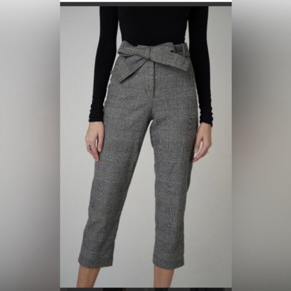 Wilfred Aritzia Jallade Gray High-Waisted Tie-Belt Houndstooth Ankle Pants 4 - Picture 2 of 10